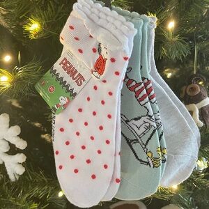 🔥🔥🆕PEANUTS SNOOPY & WOODSTOCK Christmas 🎄 3/PK NO-SHOW SOCKS
